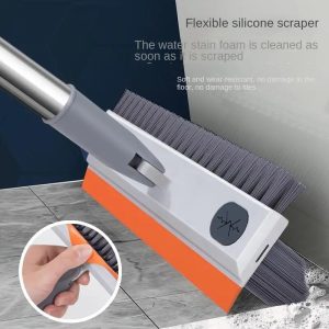 Bathroom Cleaning Brush with Wiper 3 in 1 Tiles Cleaning Brush Floor Scrub Bathroom Brush with Long Handle 180° Rotate